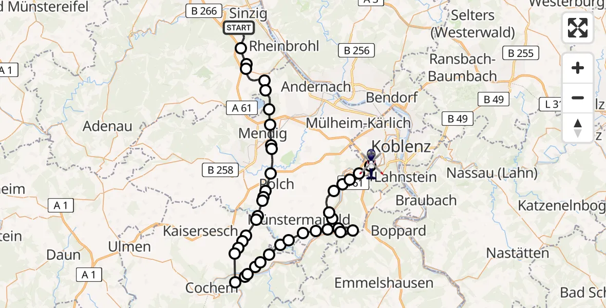 Flugroute Polizeihubschrauber Sinzig - Koblenz-Winningen Flugplatz, 25 August 2026, 08:32