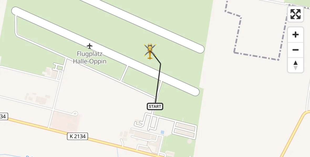 Flugroute Rettungshubschrauber Halle-Oppin Flugplatz - Halle-Oppin Flugplatz, 25 August 2026, 08:37
