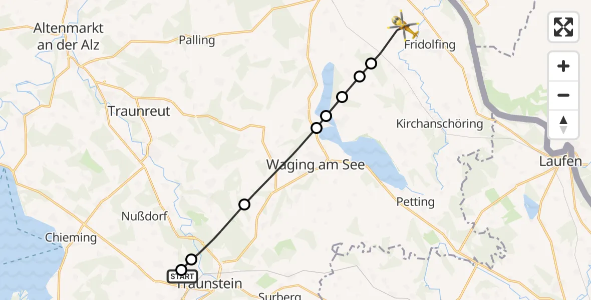 Flugroute Rettungshubschrauber Traunstein Hospital - Fridolfing, 25 August 2026, 08:42