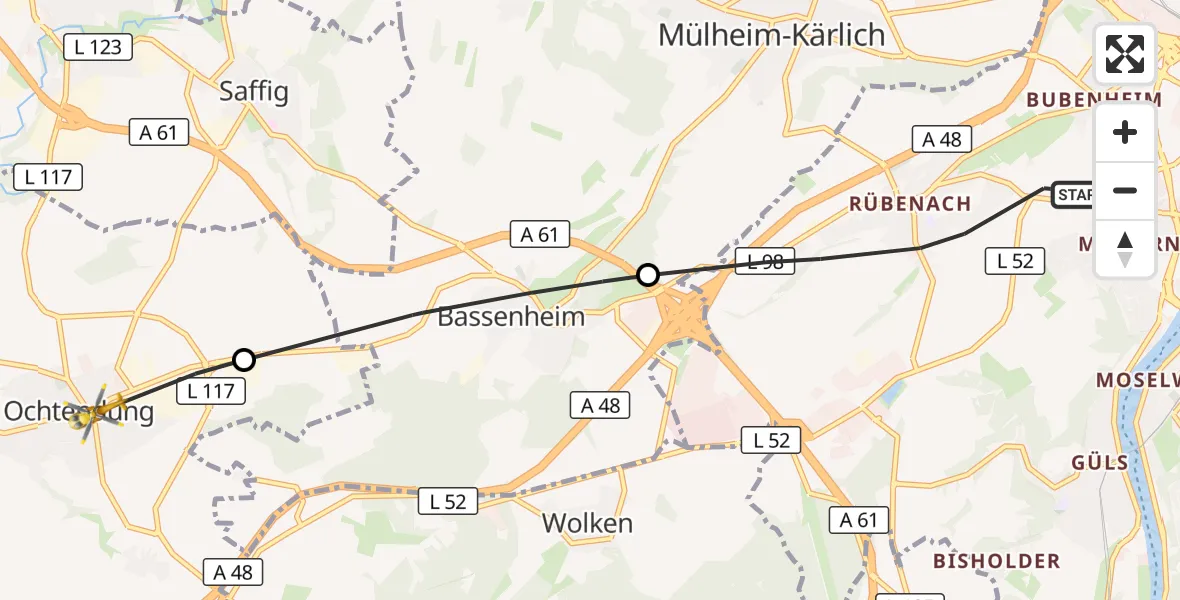 Flugroute Rettungshubschrauber Koblenz - Ochtendung, 25 August 2026, 08:49