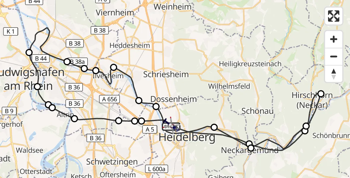 Flugroute Polizeihubschrauber Heidelberg - Heidelberg, 25 August 2026, 08:54