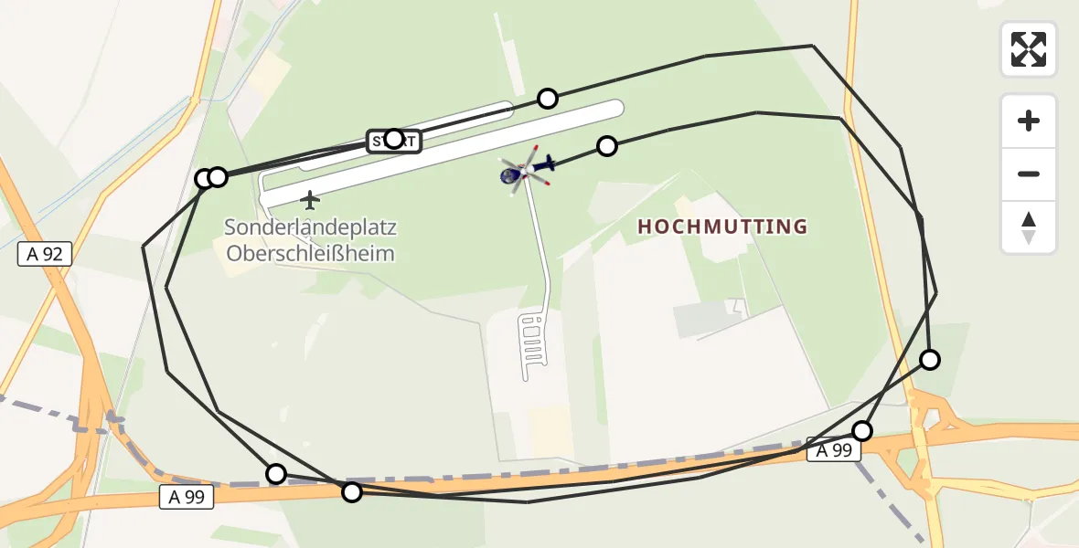 Flugroute Polizeihubschrauber Schleissheim Flugplatz - Oberschleissheim Hubschrauberlandeplatz, 25 August 2026, 08:55
