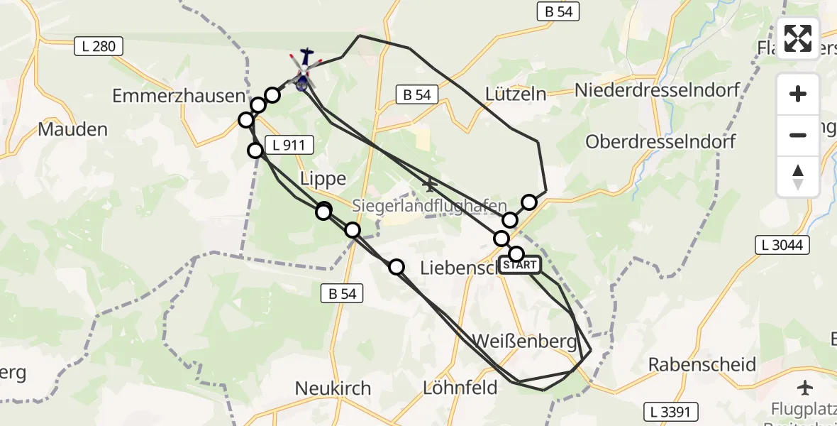 Flugroute Polizeihubschrauber Liebenscheid - Burbach, 25 August 2026, 08:58