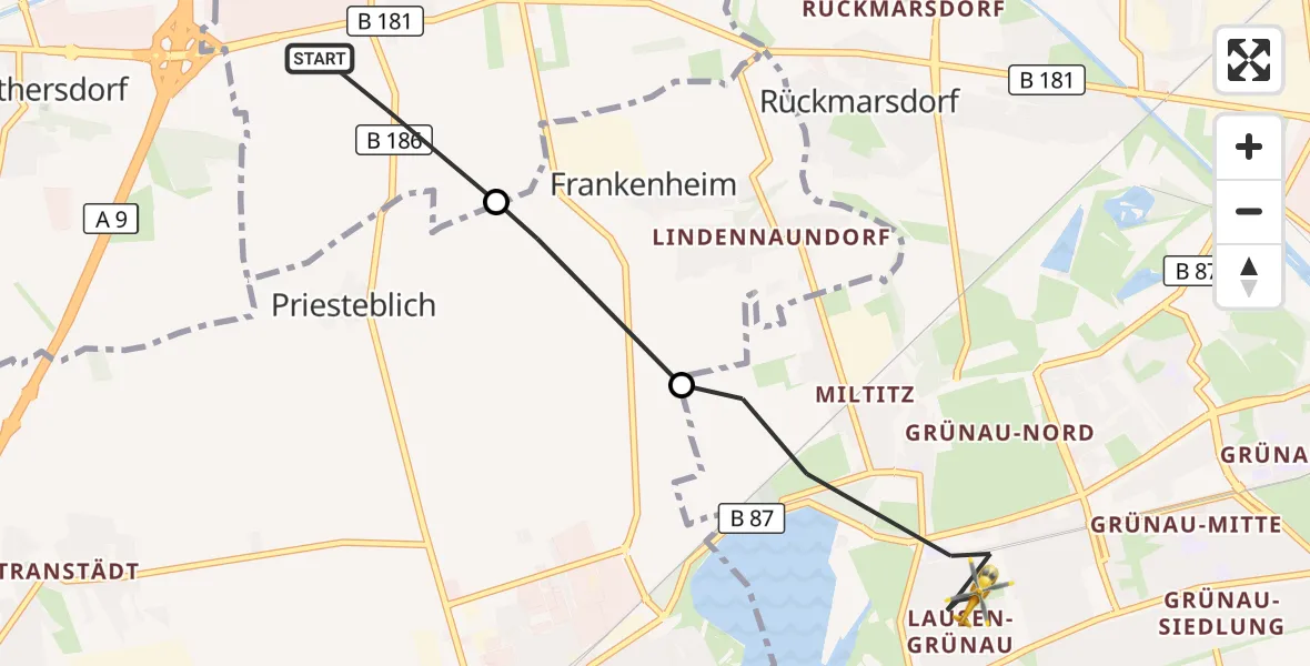 Flugroute Rettungshubschrauber Schkeuditz - Leipzig, 25 August 2026, 08:59