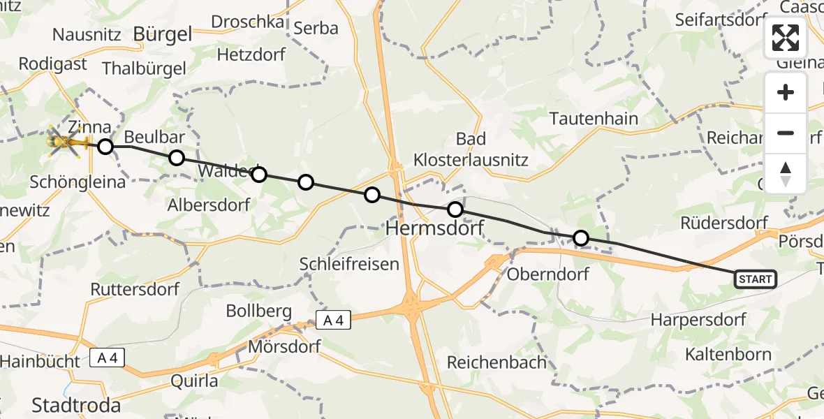 Flugroute Rettungshubschrauber Kraftsdorf - Schöngleina, 25 August 2026, 09:01