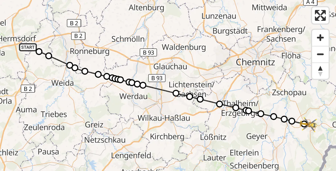 Flugroute Rettungshubschrauber Kraftsdorf - Marienberg, 25 August 2026, 09:06