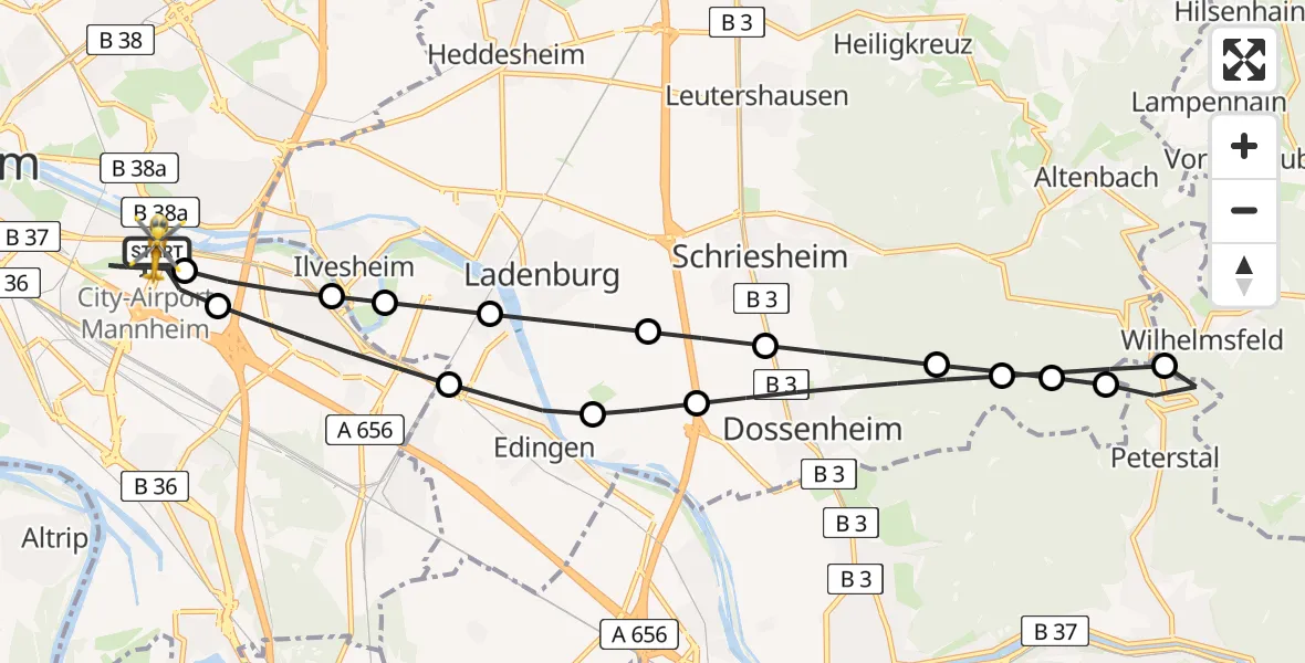 Flugroute Rettungshubschrauber Mannheim-City Flughafen - Mannheim-City Flughafen, 25 August 2026, 09:07