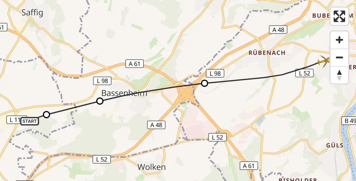 Flugroute Rettungshubschrauber Ochtendung - Koblenz, 25 August 2026, 09:18