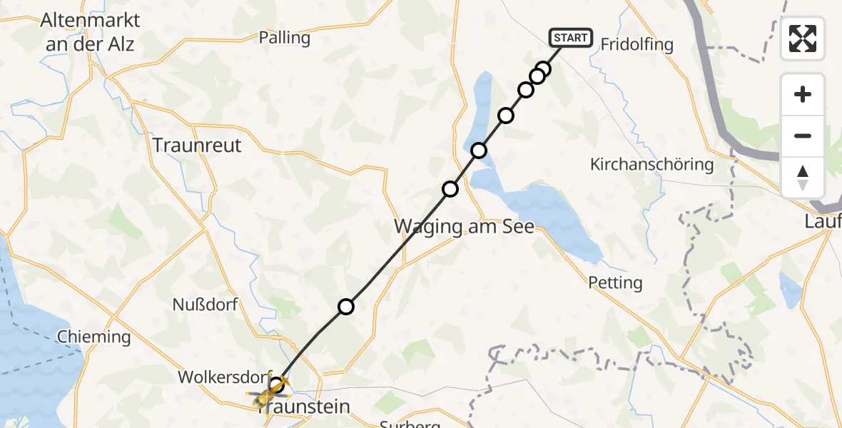 Flugroute Rettungshubschrauber Fridolfing - Traunstein Hospital, 25 August 2026, 09:27