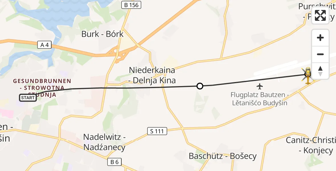 Flugroute Rettungshubschrauber Bautzen - Bautzen Flugplatz, 25 August 2026, 09:30