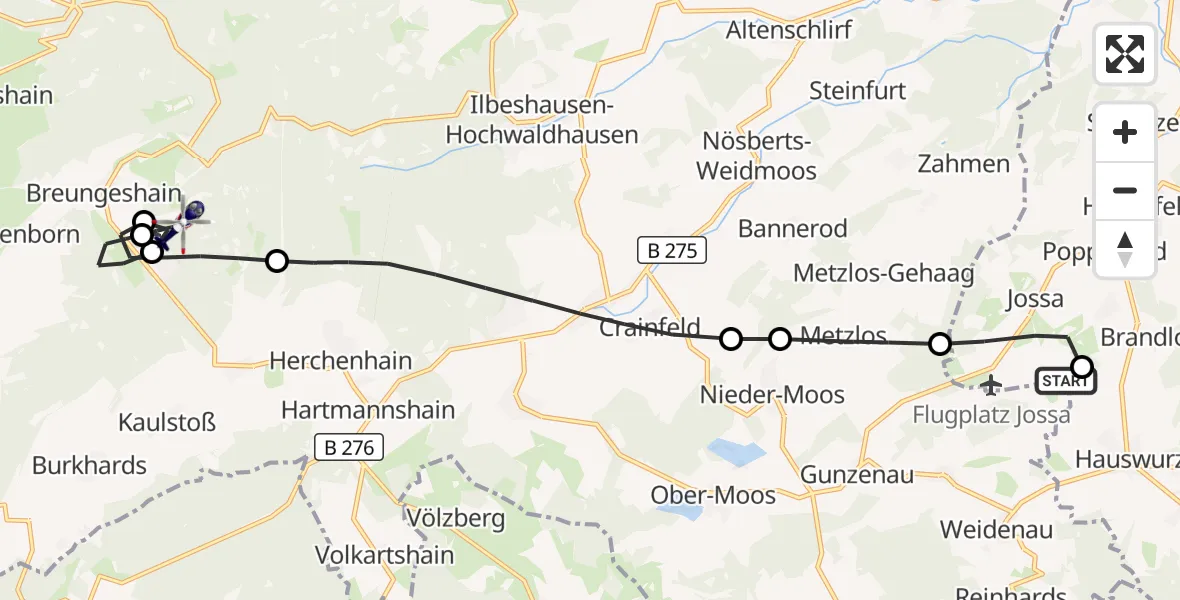 Flugroute Polizeihubschrauber Freiensteinau - Hoherodskopf Flugplatz, 25 August 2026, 09:38