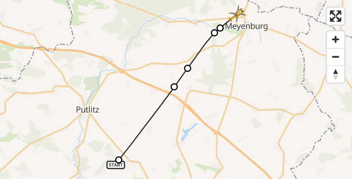 Flugroute Rettungshubschrauber Putlitz - Meyenburg, 25 August 2026, 09:39