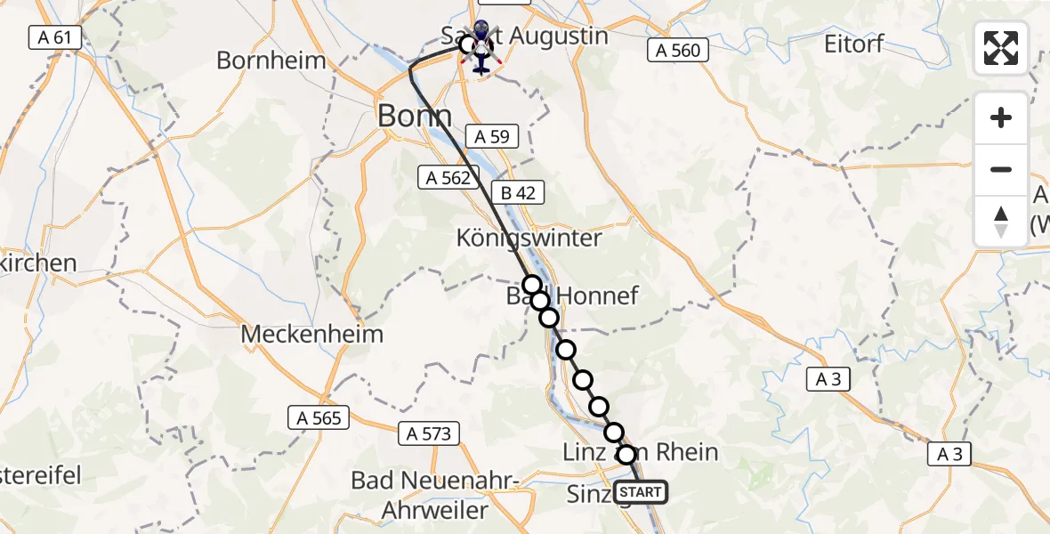 Flugroute Polizeihubschrauber Sinzig - Sankt Augustin, 25 August 2026, 09:43