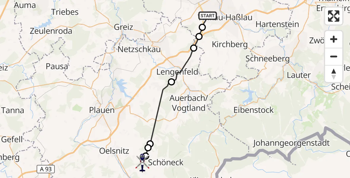 Flugroute Polizeihubschrauber Zwickau - Mühlental, 25 August 2026, 09:49