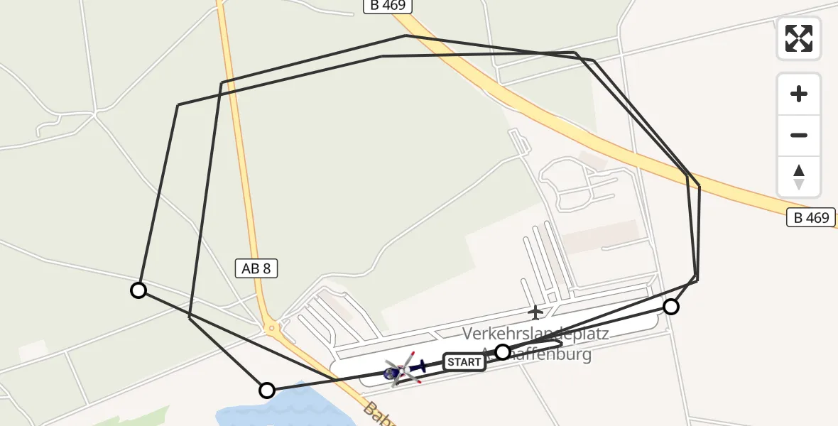 Flugroute Polizeihubschrauber Flugplatz Aschaffenburg - Flugplatz Aschaffenburg, 25 August 2026, 09:53
