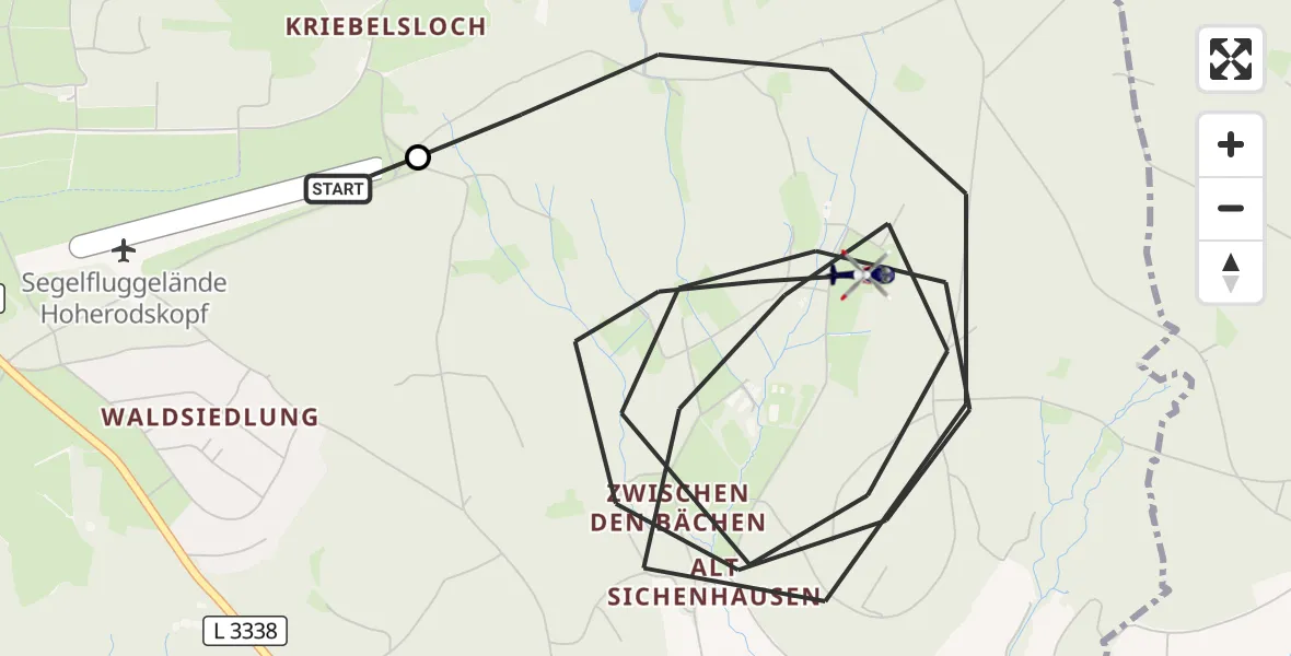 Flugroute Polizeihubschrauber Hoherodskopf Flugplatz - Schotten, 25 August 2026, 09:54