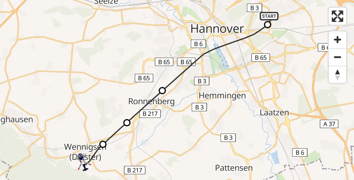 Flugroute Polizeihubschrauber Hannover Luftrettung Hubschrauberlandeplatz (Christoph 4) - Wennigsen (Deister), 25 August 2026, 10:02