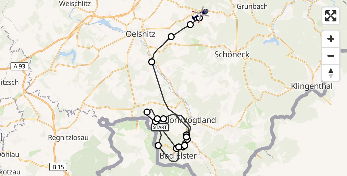Flugroute Polizeihubschrauber Adorf/Vogtl. - Werda, 25 August 2026, 10:03