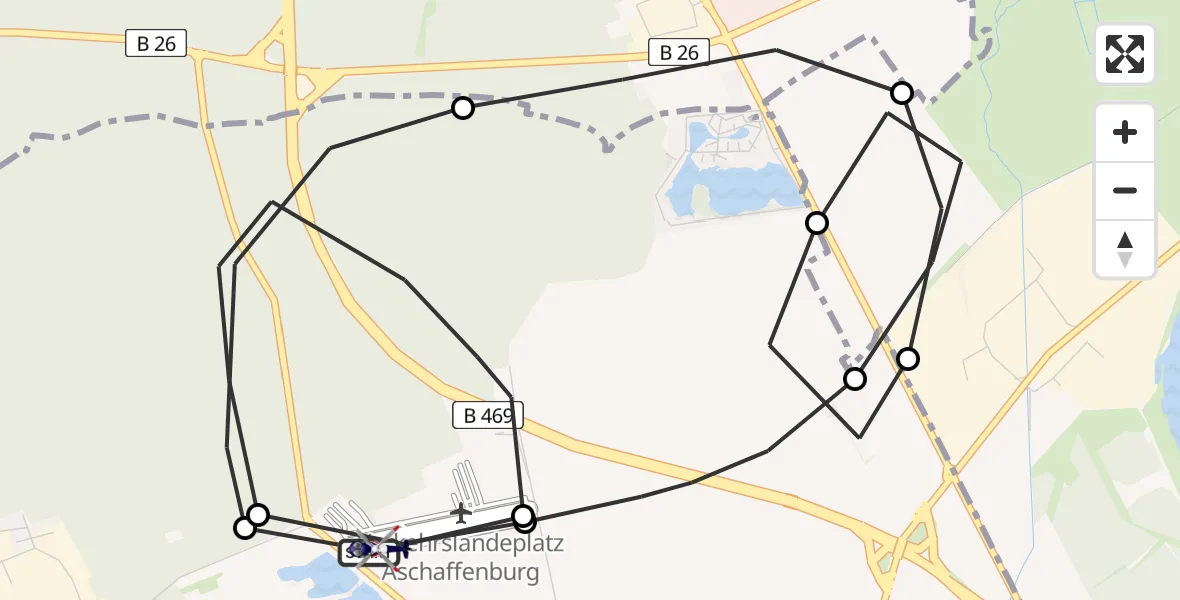 Flugroute Polizeihubschrauber Flugplatz Aschaffenburg - Flugplatz Aschaffenburg, 25 August 2026, 10:08