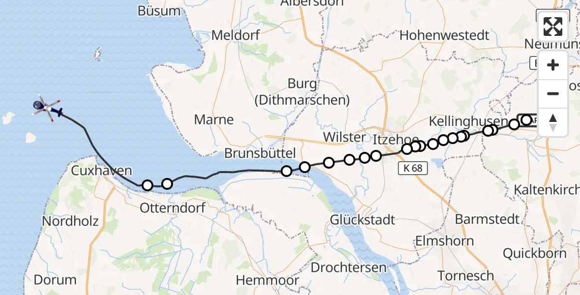 Flugroute Polizeihubschrauber Wiemersdorf - Cuxhaven, 25 August 2026, 10:24