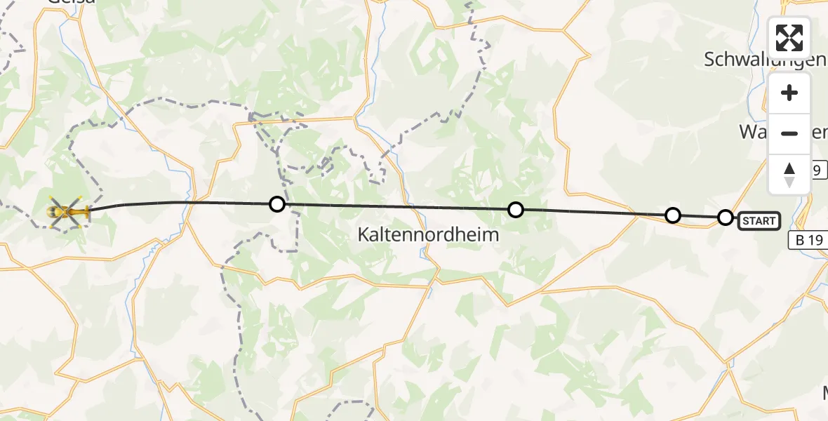 Flugroute Rettungshubschrauber Meiningen - Geisa, 25 August 2026, 10:27