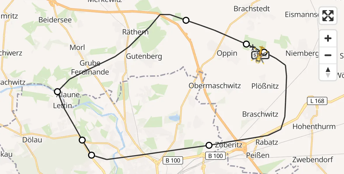 Flugroute Rettungshubschrauber Halle-Oppin Flugplatz - Halle-Oppin Flugplatz, 25 August 2026, 10:32