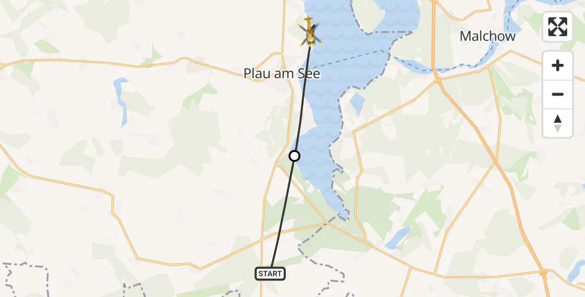 Flugroute Rettungshubschrauber Ganzlin - Plau am See, 25 August 2026, 10:33