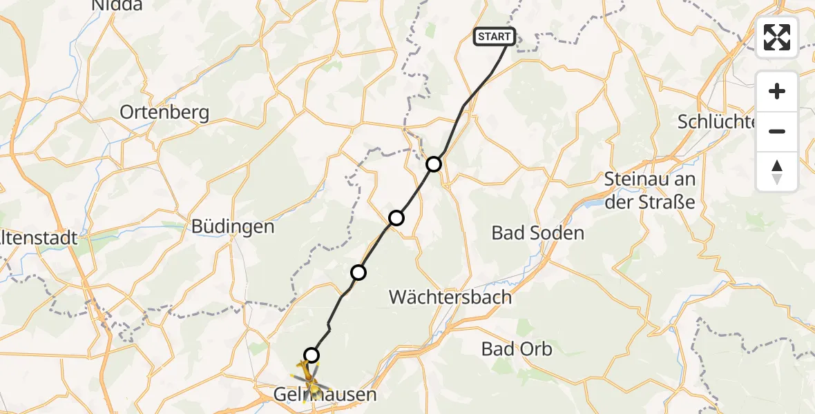 Flugroute Rettungshubschrauber Birstein - Gelnhausen, 25 August 2026, 10:38