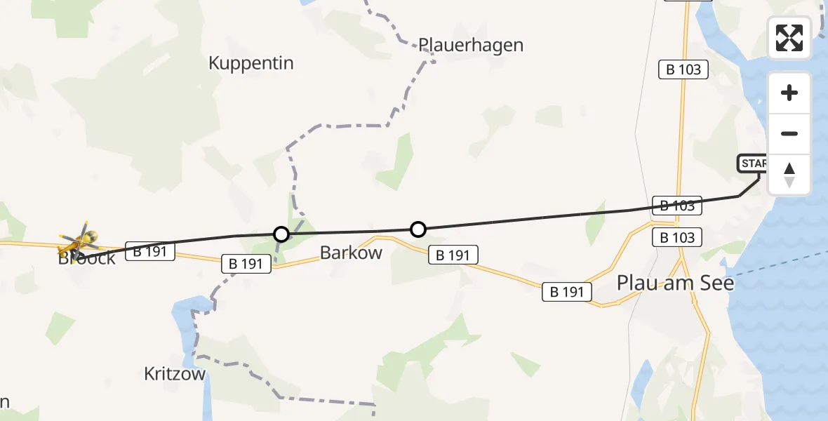 Flugroute Rettungshubschrauber Plau am See - Lübz, 25 August 2026, 10:40