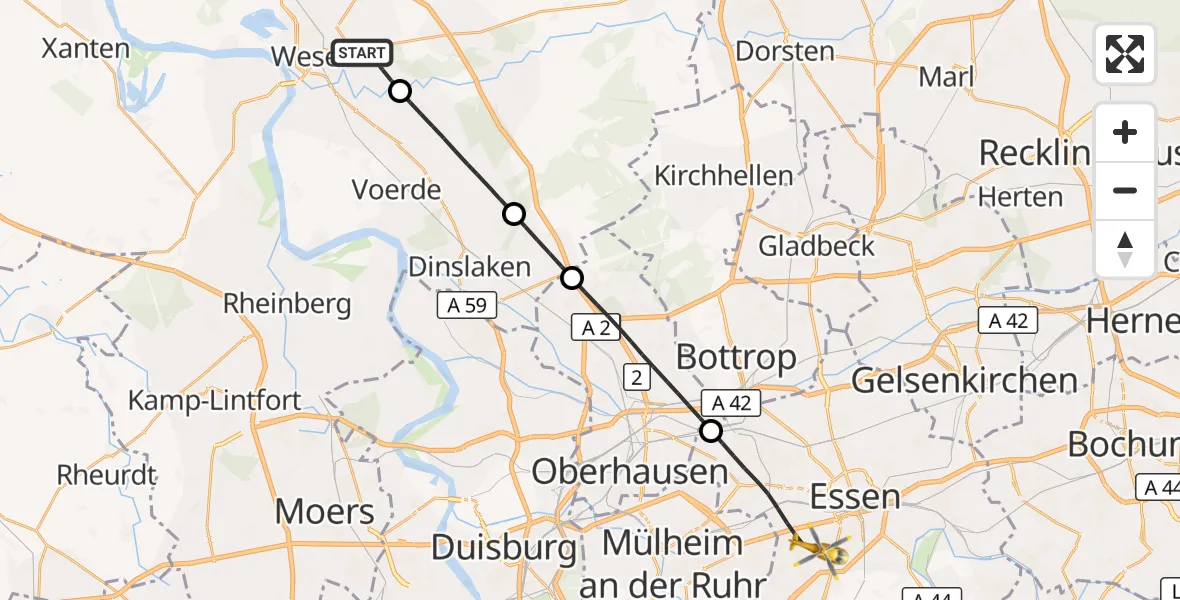 Flugroute Rettungshubschrauber Wesel - Essen, 25 August 2026, 10:41