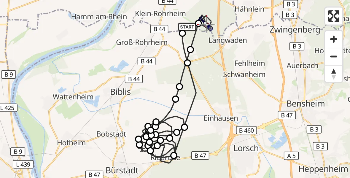 Flugroute Polizeihubschrauber Gernsheim - Gernsheim, 25 August 2026, 10:55