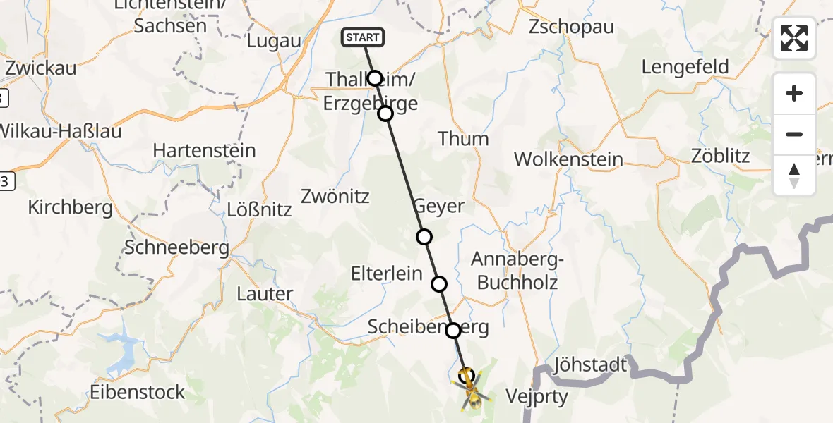 Flugroute Rettungshubschrauber Jahnsdorf/Erzgeb. - Sehmatal, 25 August 2026, 10:57