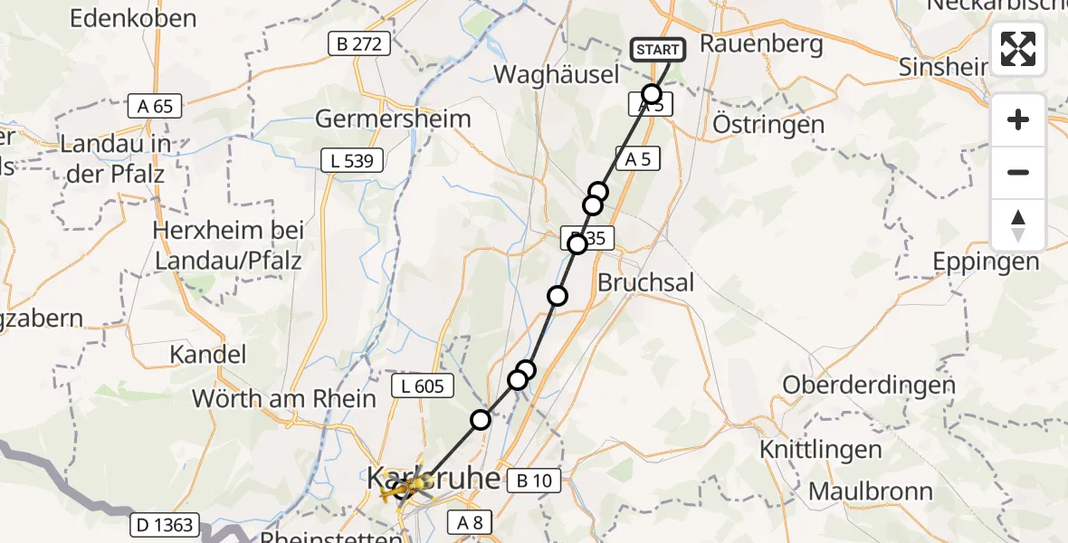 Flugroute Ambulanzhubschrauber St. Leon-Rot - Sankt Vincentius Hospital, 25 August 2026, 10:59
