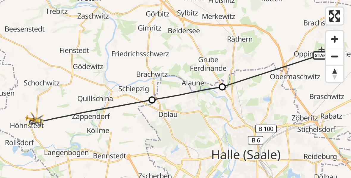 Flugroute Rettungshubschrauber Halle-Oppin Flugplatz - Salzatal, 25 August 2026, 11:00