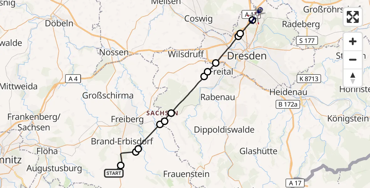 Flugroute Polizeihubschrauber Großhartmannsdorf - Dresden Flughafen, 25 August 2026, 11:02