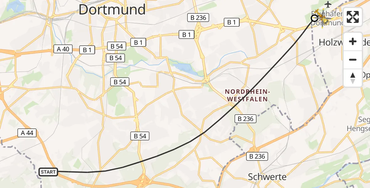 Flugroute Rettungshubschrauber Dortmund - Dortmund Flughafen, 25 August 2026, 11:02