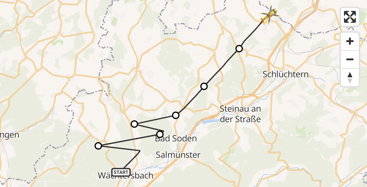 Flugroute Rettungshubschrauber Wächtersbach - Schlüchtern, 25 August 2026, 11:02