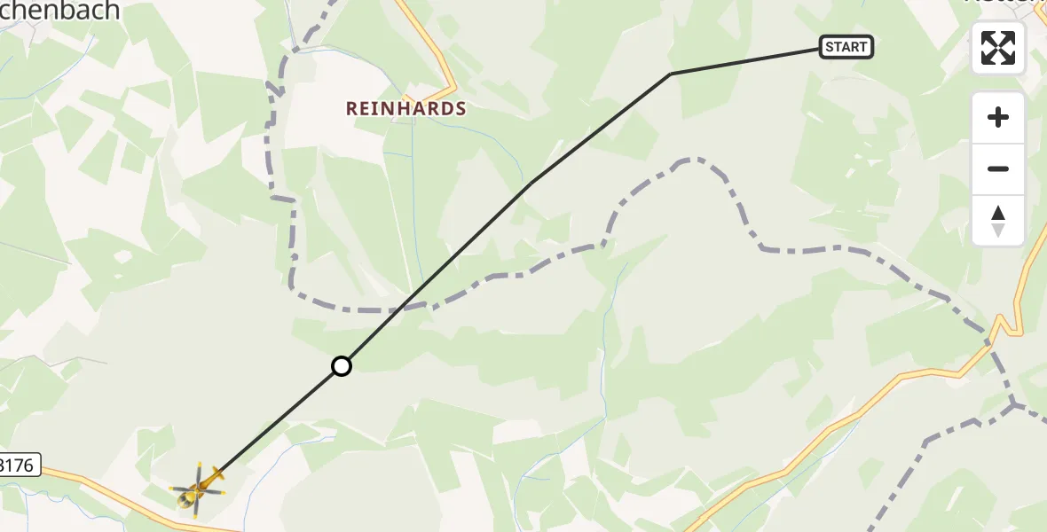 Flugroute Rettungshubschrauber Geisa - Nüsttal, 25 August 2026, 11:09