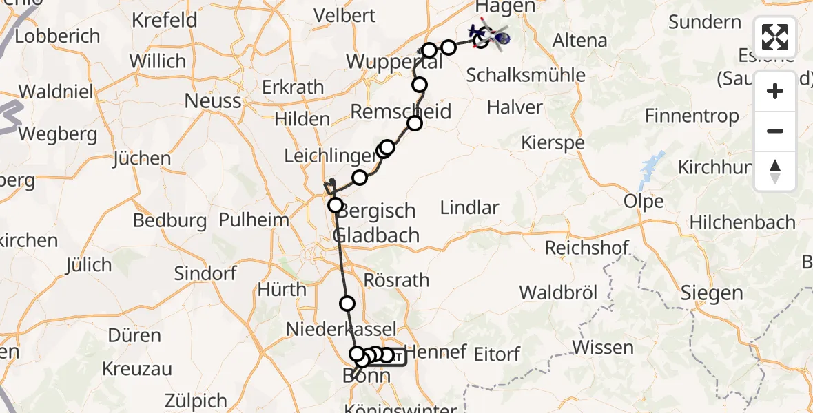 Flugroute Polizeihubschrauber Sankt Augustin - Hagen-Hof-Wahl Flugplatz, 25 August 2026, 11:10