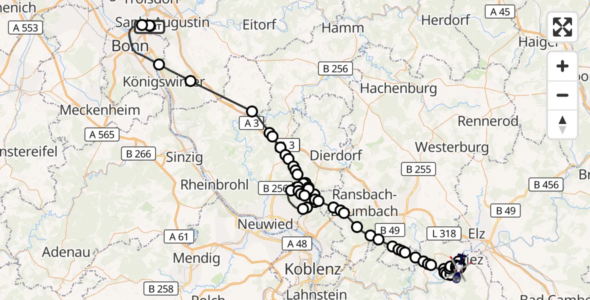 Flugroute Polizeihubschrauber Sankt Augustin - Altendiez, 25 August 2026, 11:12