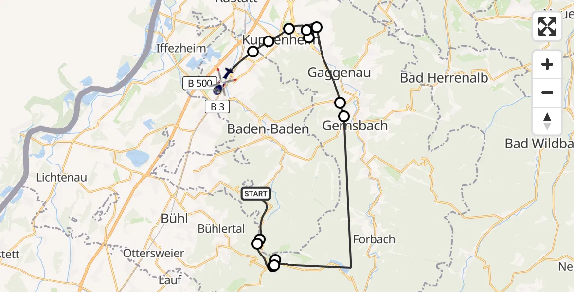 Flugroute Polizeihubschrauber Baden-Baden - Baden-Baden, 25 August 2026, 11:15