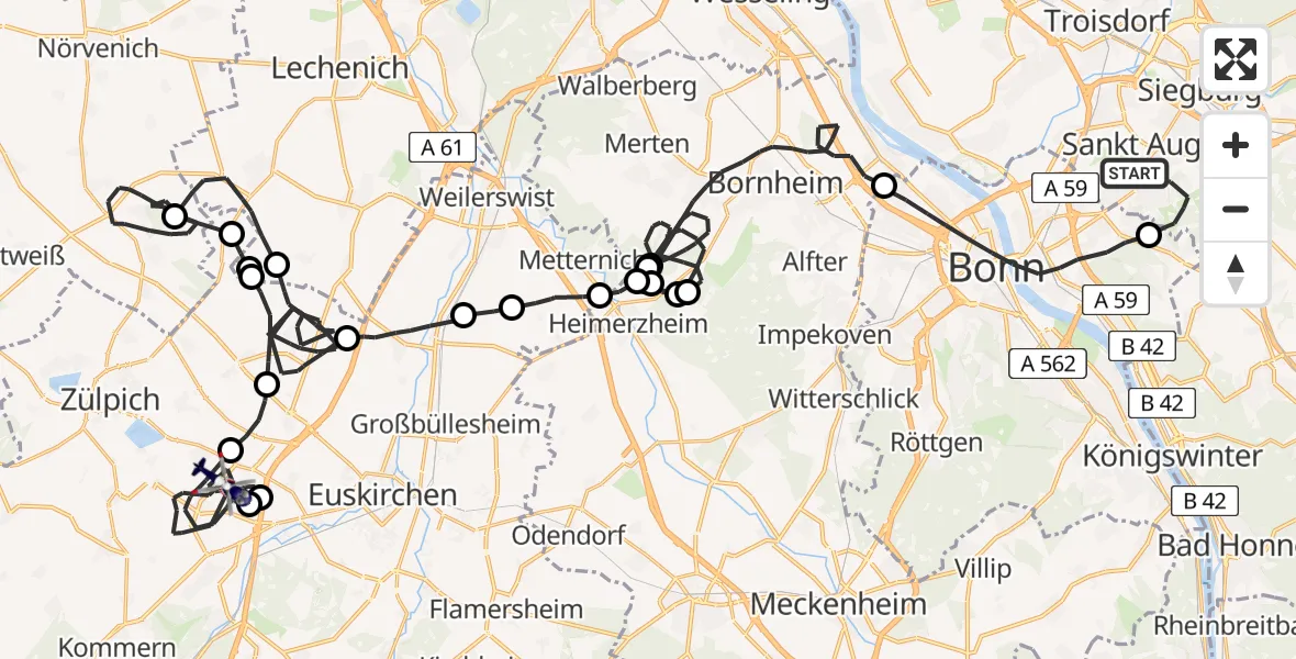 Flugroute Polizeihubschrauber Sankt Augustin - Zülpich, 25 August 2026, 11:23