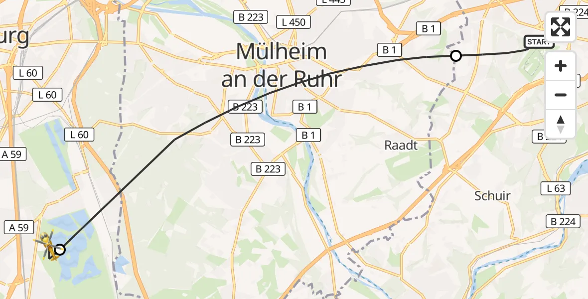 Flugroute Rettungshubschrauber Essen - Duisburg Air Rescue Hubschrauberlandeplatz (Christoph 9), 25 August 2026, 11:27