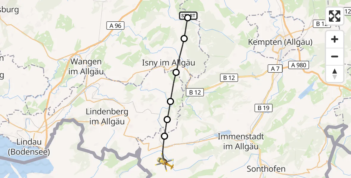 Flugroute Rettungshubschrauber Altusried - Oberstaufen, 25 August 2026, 11:36