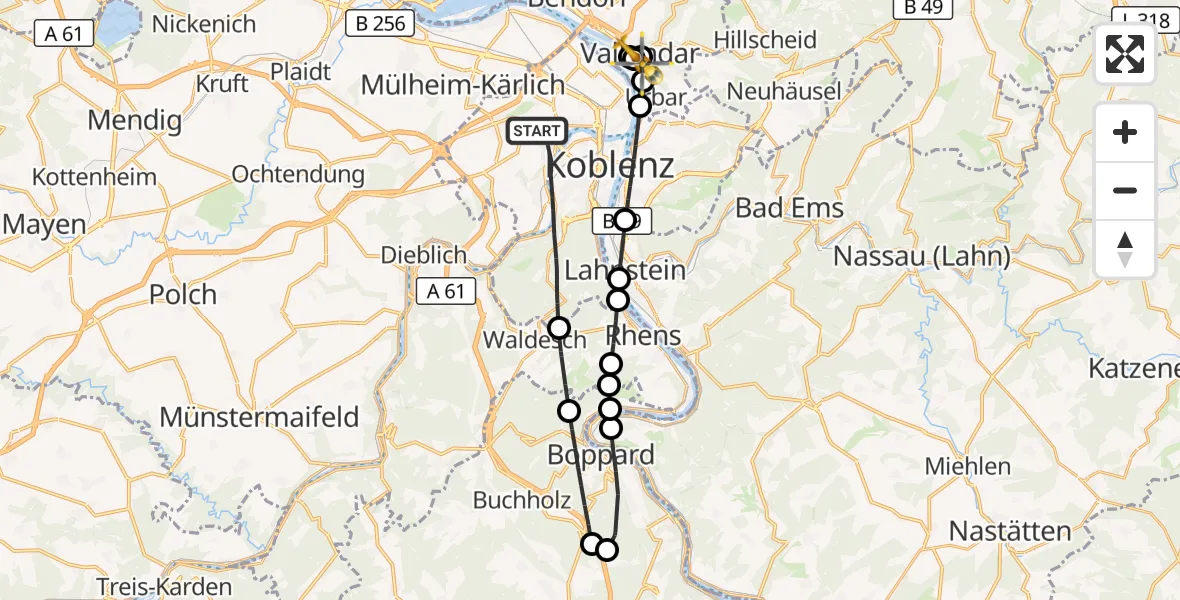 Flugroute Rettungshubschrauber Koblenz - Vallendar, 25 August 2026, 11:39