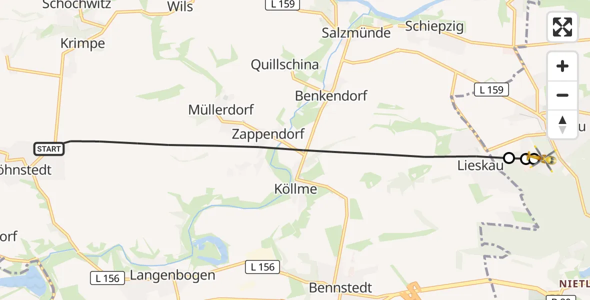 Flugroute Rettungshubschrauber Salzatal - Martha-Maria Halle-Dölau Hospital, 25 August 2026, 11:45