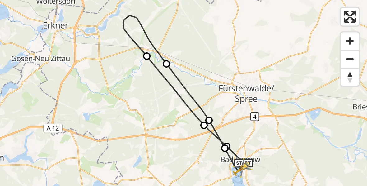 Flugroute Rettungshubschrauber Bad Saarow - Bad Saarow Hospital Hubschrauberlandeplatz, 25 August 2026, 11:49