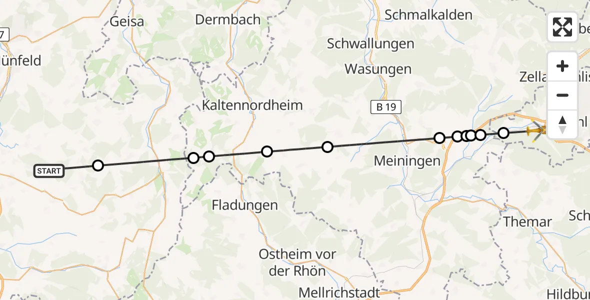 Flugroute Rettungshubschrauber Hofbieber - Suhl, 25 August 2026, 11:53
