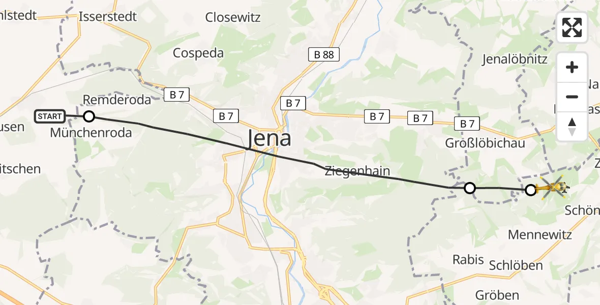 Flugroute Rettungshubschrauber Großschwabhausen - Schlöben, 25 August 2026, 12:04