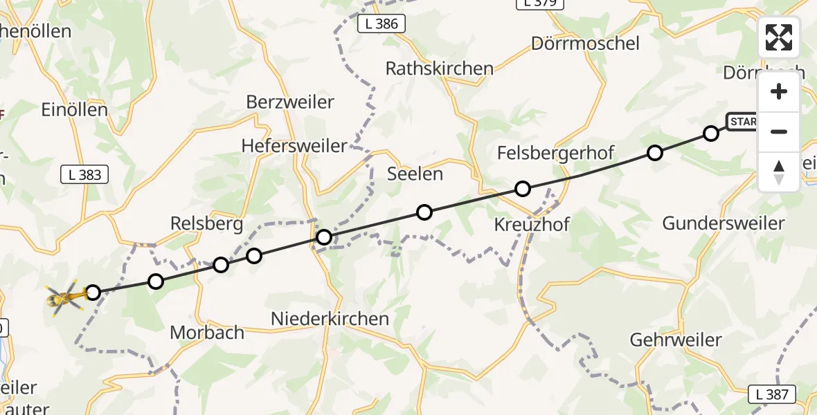 Flugroute Rettungshubschrauber Imsweiler UL - Wolfstein, 25 August 2026, 12:05